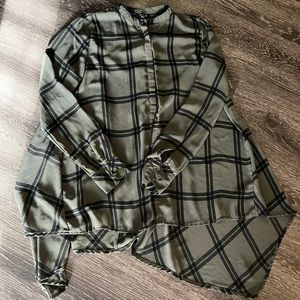 A.n.a. sheer grey and black button up shirt